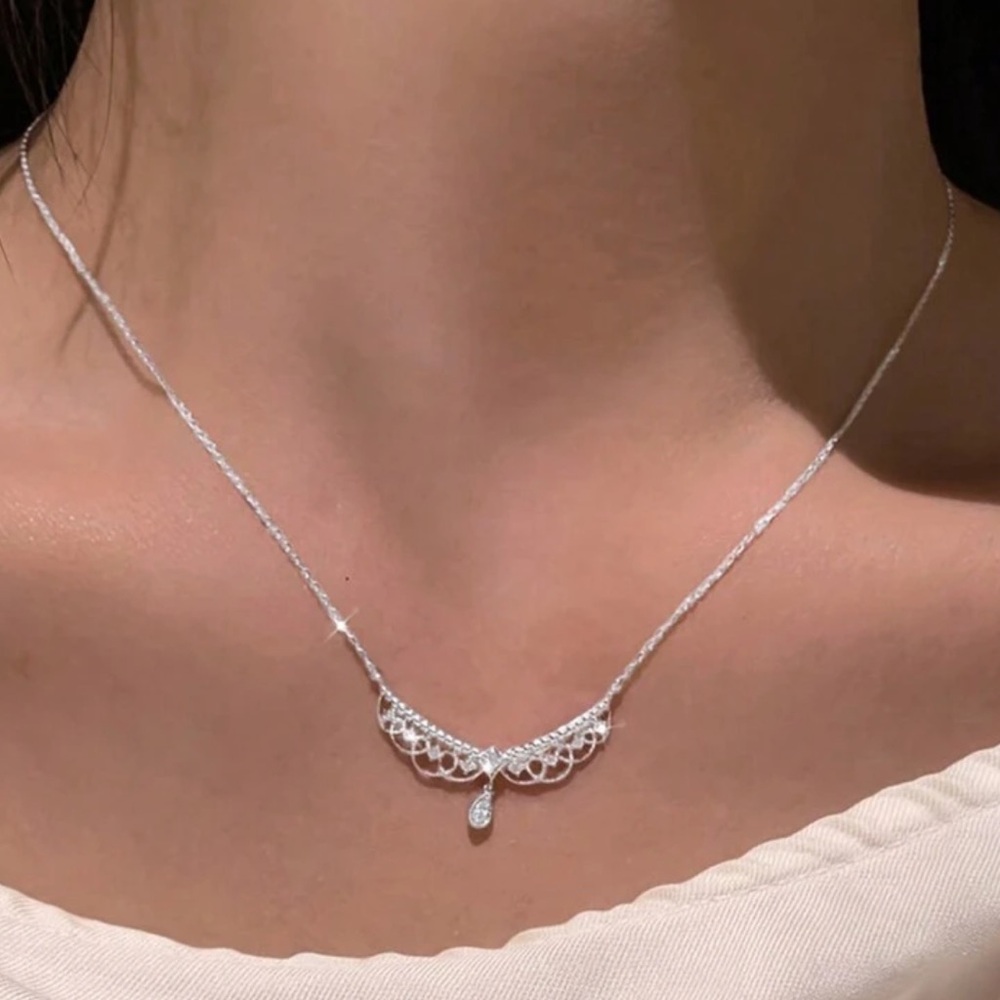 S925 Sterling Silver Lace Hollowed Out Necklace